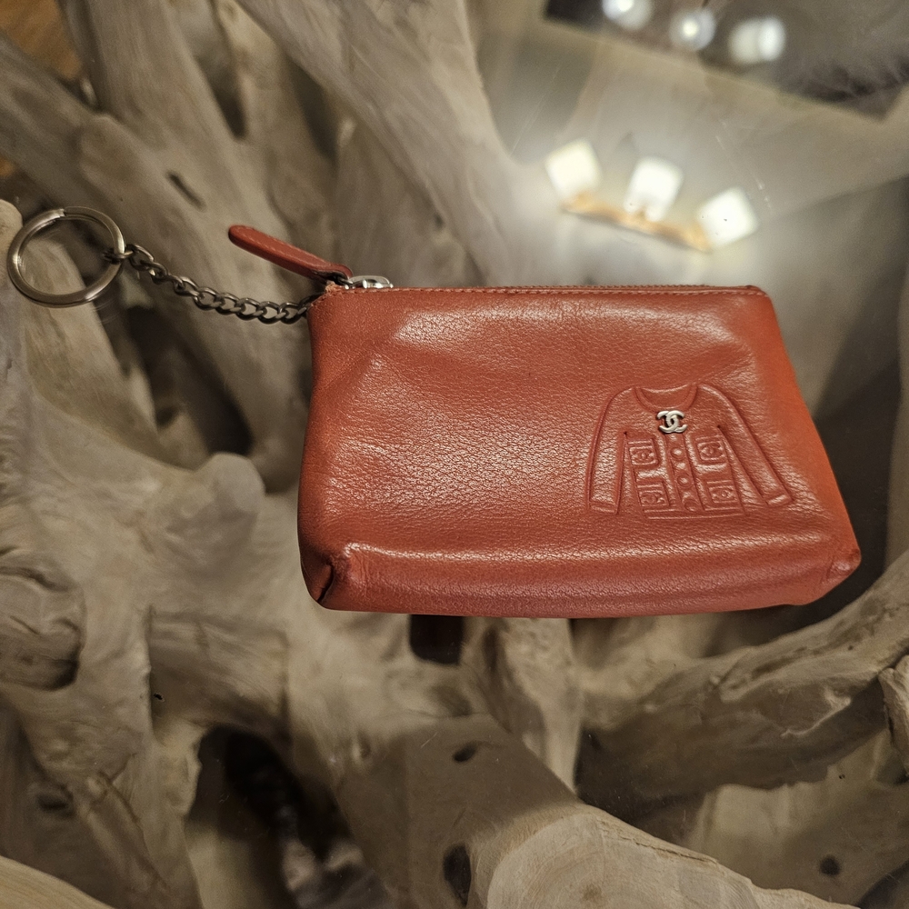 CHANEL Orange Leather Coin Pouch